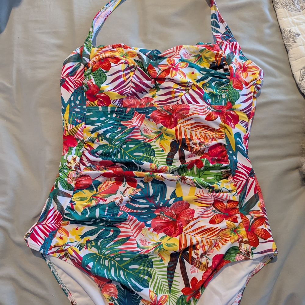 Vibrant Red and Green One Piece Swimwear